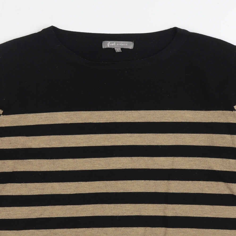 First Avenue Womens Black Boat Neck Striped Polyester Pullover Jumper Size L