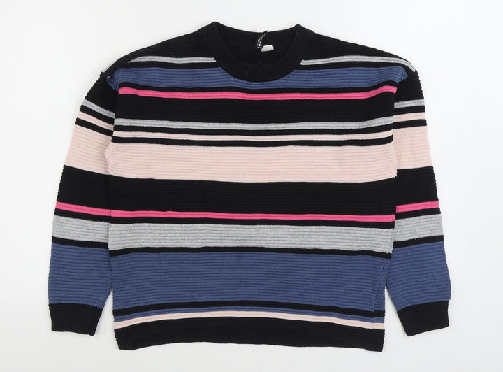 H&M Womens Multicoloured Round Neck Striped Viscose Pullover Jumper Size XS