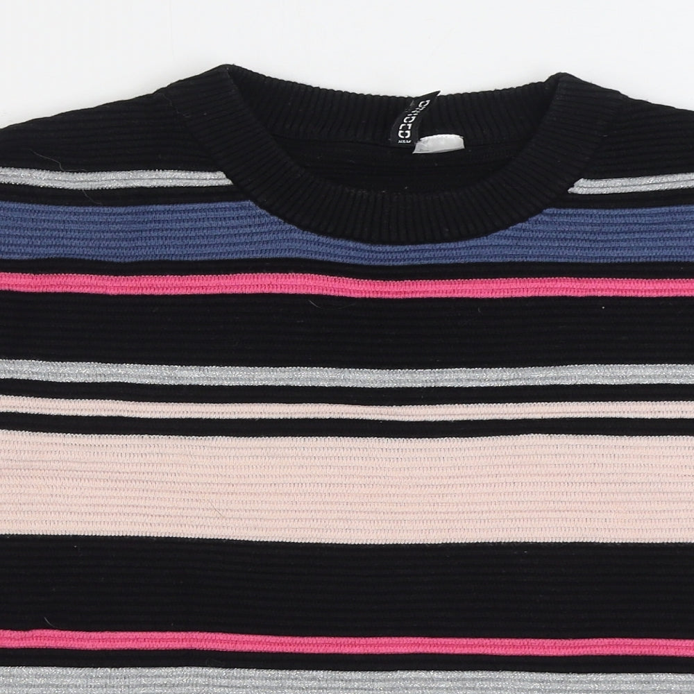 H&M Womens Multicoloured Round Neck Striped Viscose Pullover Jumper Size XS