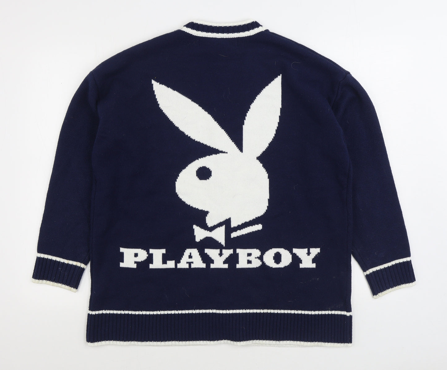 Missguided X Playboy Womens Blue V-Neck Acrylic Cardigan Jumper Size 10
