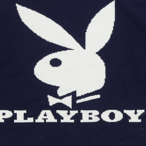 Missguided X Playboy Womens Blue V-Neck Acrylic Cardigan Jumper Size 10