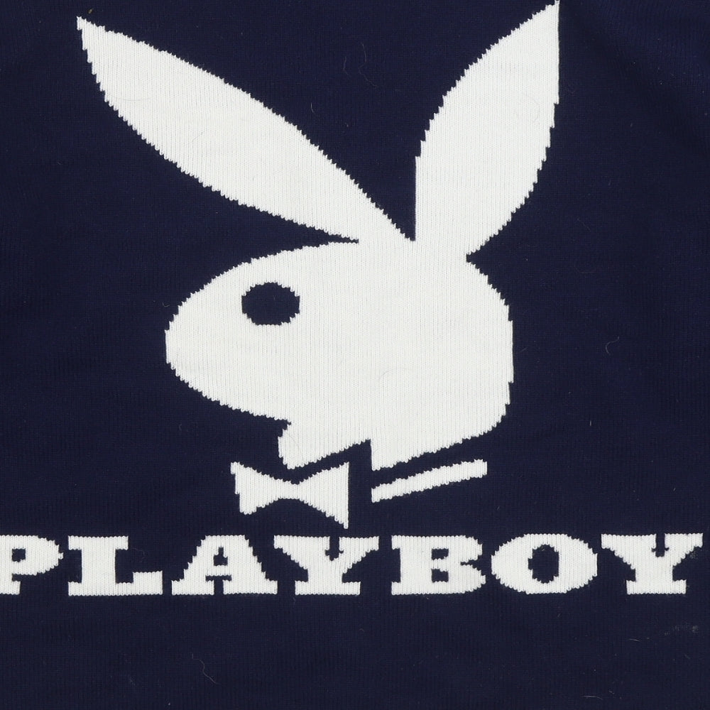 Missguided X Playboy Womens Blue V-Neck Acrylic Cardigan Jumper Size 10