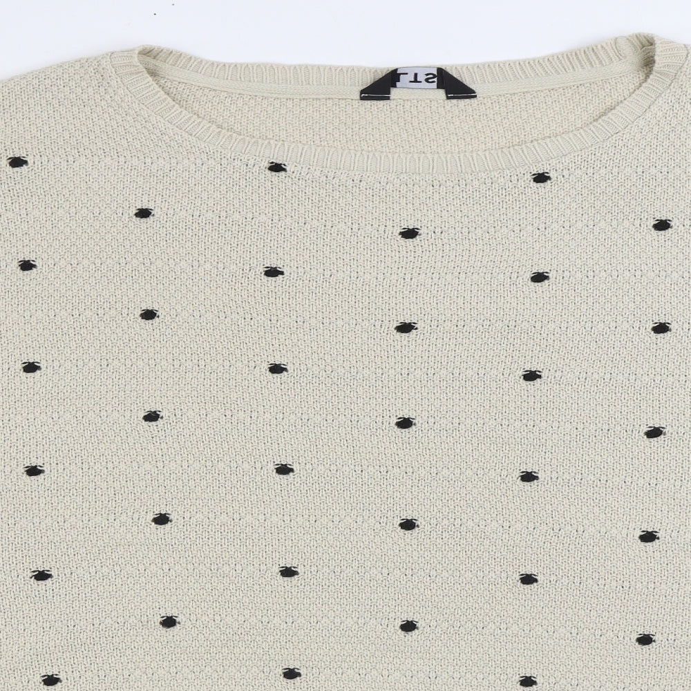 LTS Womens Beige Round Neck Geometric Acrylic Pullover Jumper Size 22