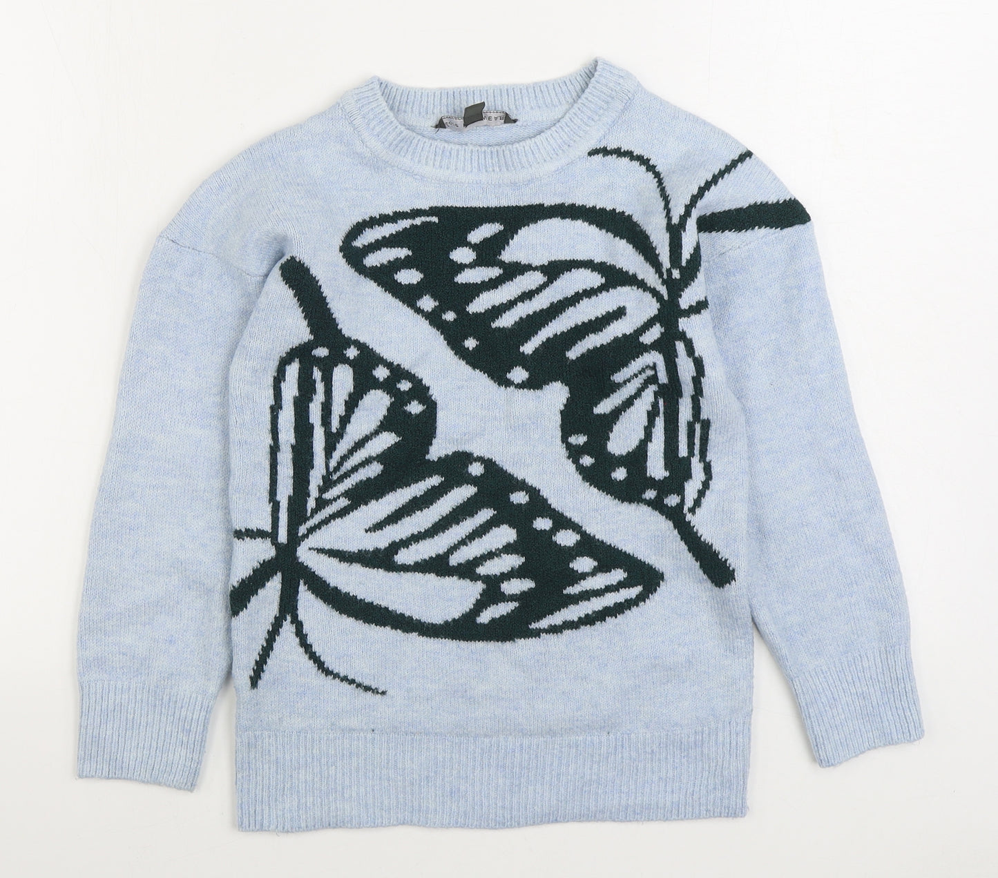 F&F Girls Blue Round Neck Acrylic Pullover Jumper Size 12 Years Pullover
