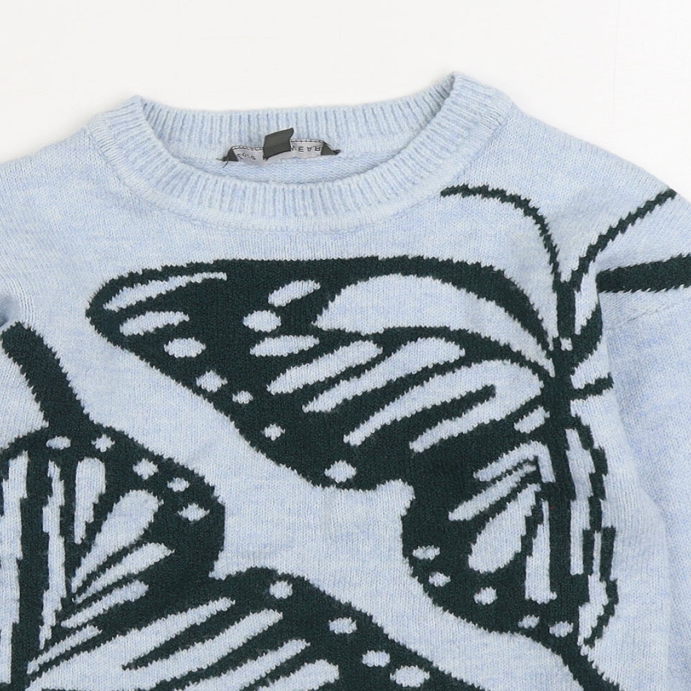 F&F Girls Blue Round Neck Acrylic Pullover Jumper Size 12 Years Pullover