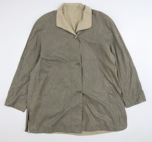Front view of Bonmarché women’s beige jacket, size UK 20, button - reversable