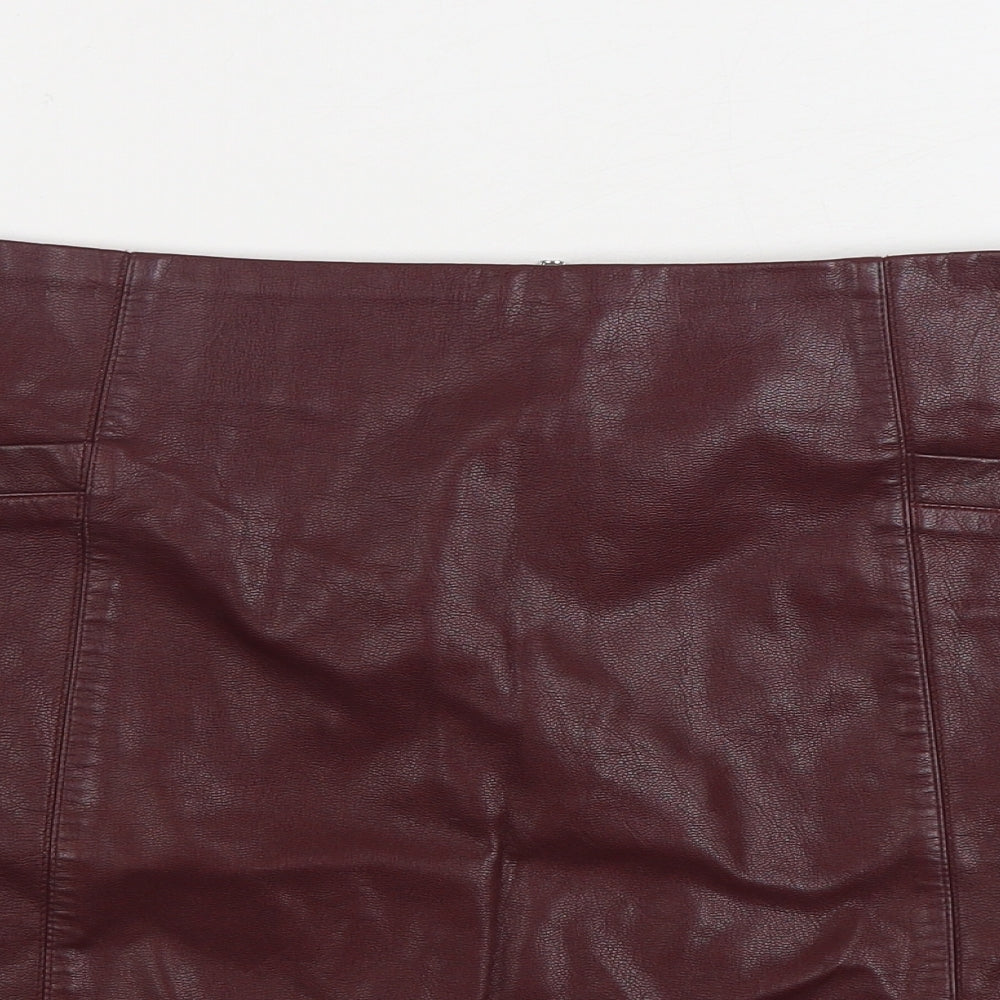 New Look Womens Brown Polyurethane A-Line Skirt Size 16 Zip