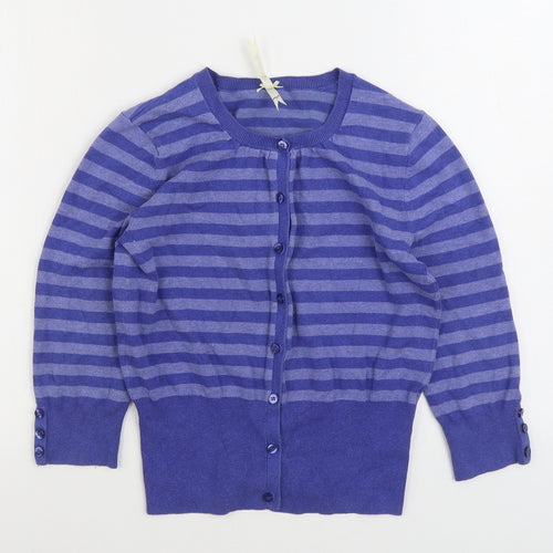 Debenhams Womens Blue Round Neck Striped Cotton Cardigan Jumper Size 10