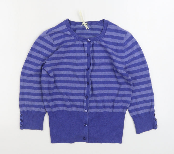 Debenhams Womens Blue Round Neck Striped Cotton Cardigan Jumper Size 10