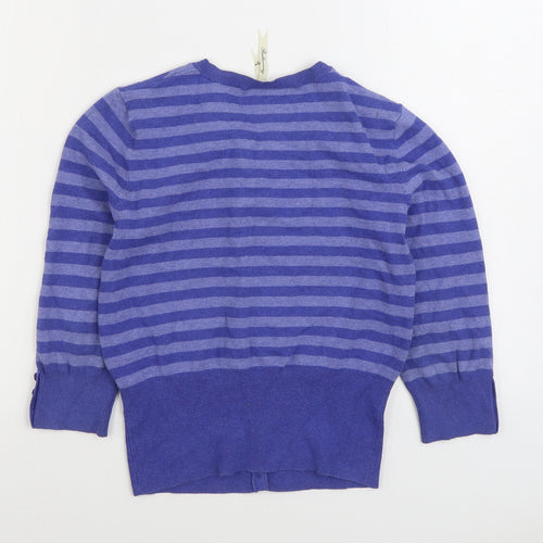 Debenhams Womens Blue Round Neck Striped Cotton Cardigan Jumper Size 10