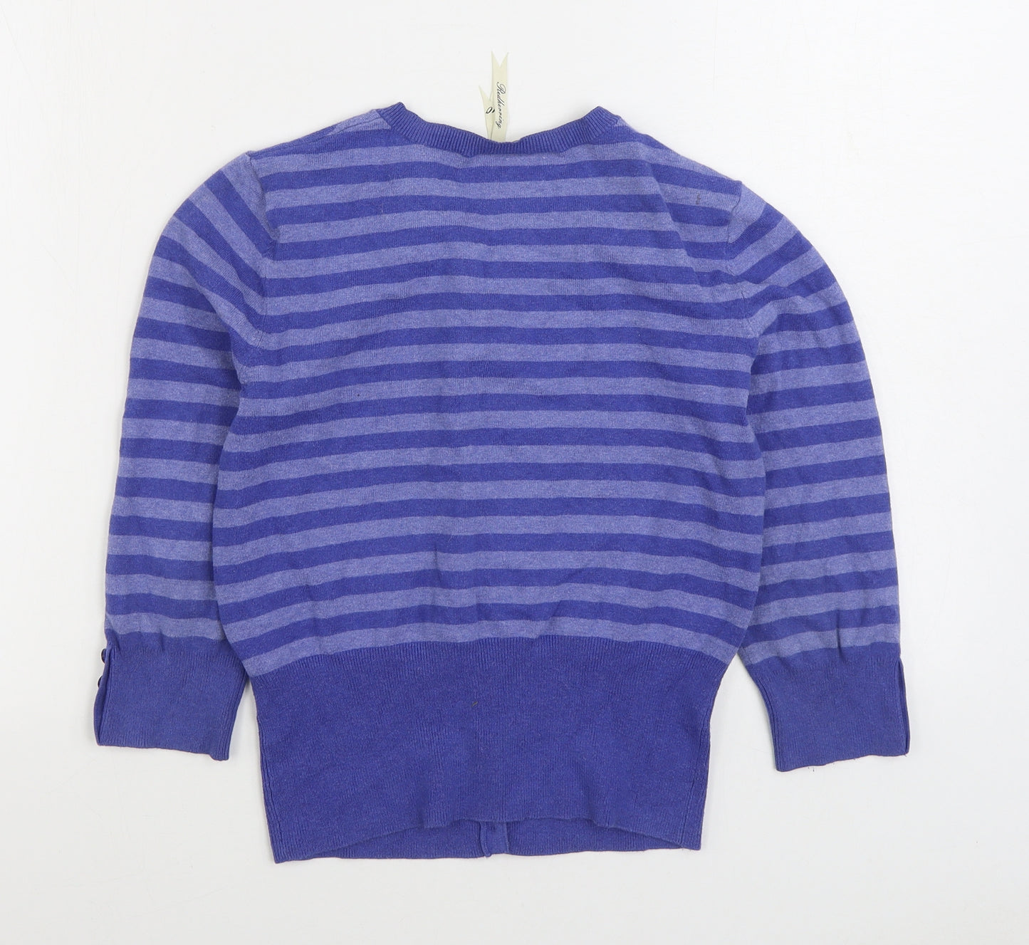 Debenhams Womens Blue Round Neck Striped Cotton Cardigan Jumper Size 10