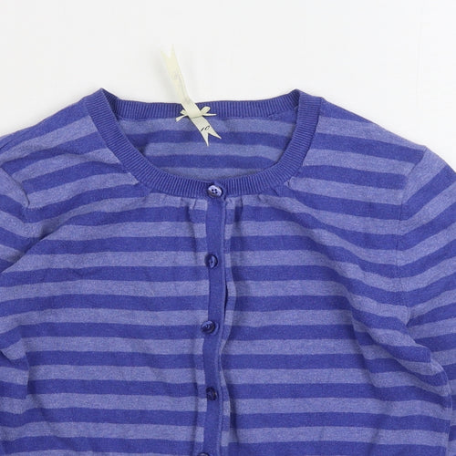 Debenhams Womens Blue Round Neck Striped Cotton Cardigan Jumper Size 10