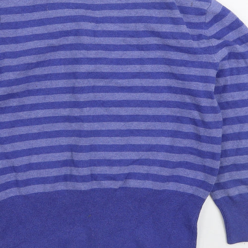 Debenhams Womens Blue Round Neck Striped Cotton Cardigan Jumper Size 10