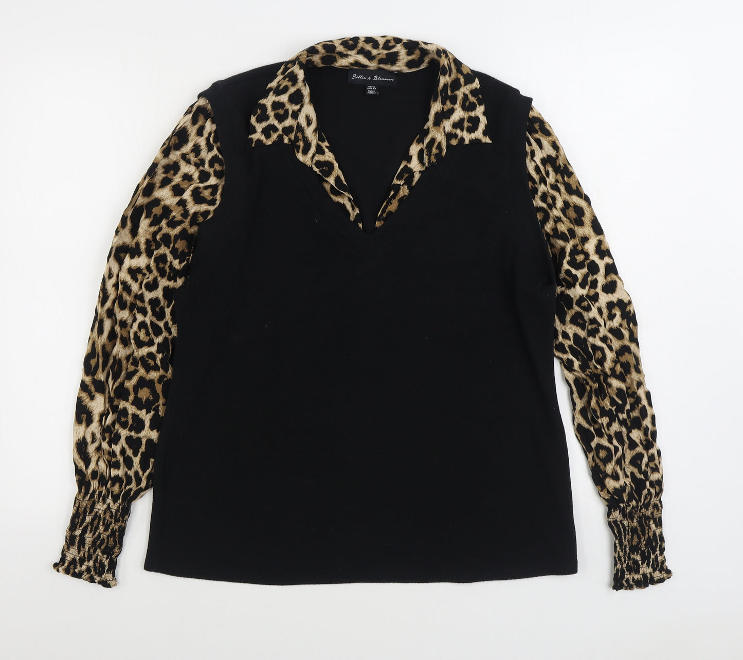 Billie & Blossom Womens Black V-Neck Animal Print Viscose Pullover Jumper Size 16