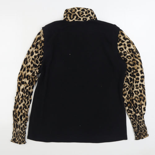 Billie & Blossom Womens Black V-Neck Animal Print Viscose Pullover Jumper Size 16