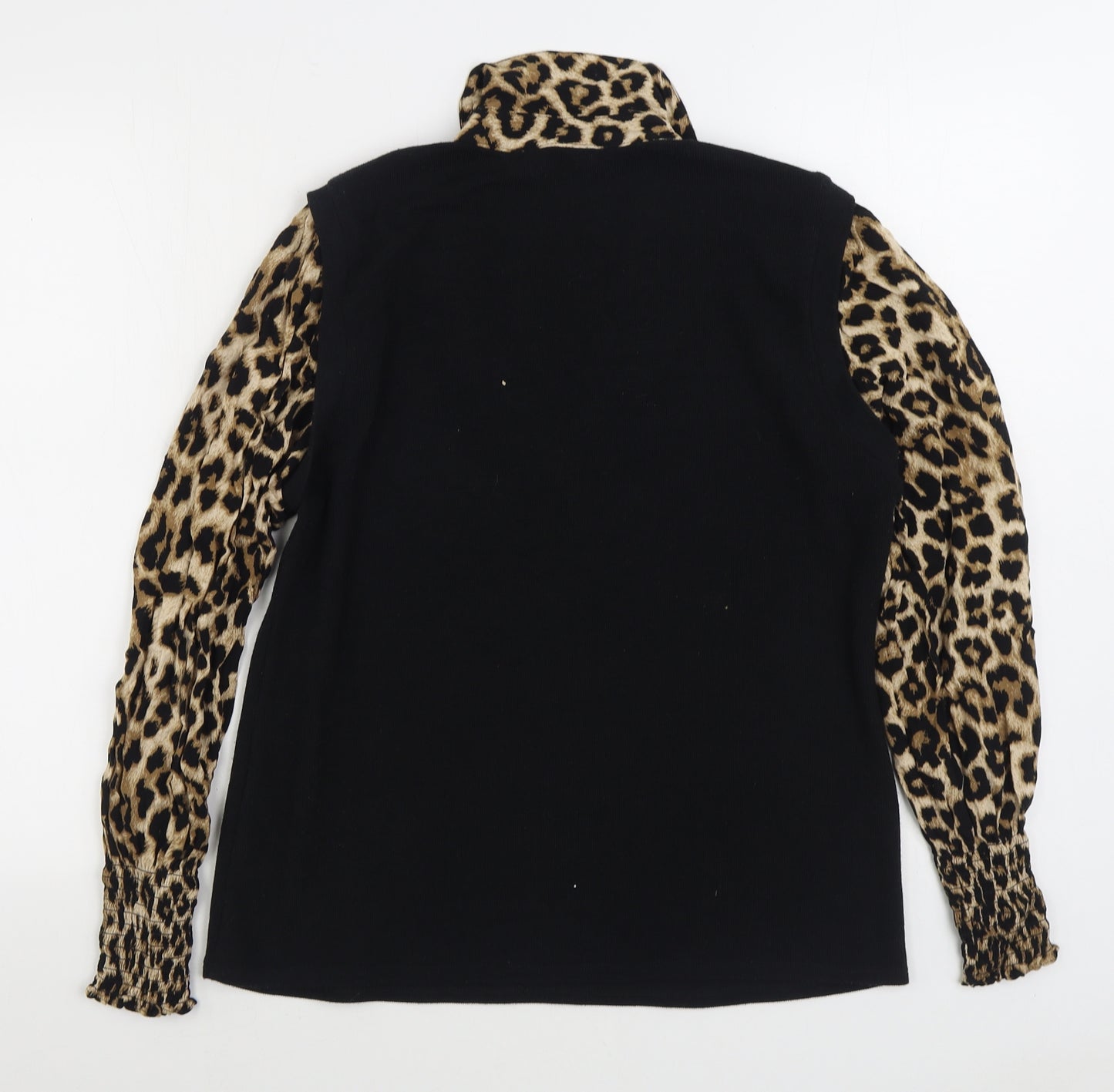 Billie & Blossom Womens Black V-Neck Animal Print Viscose Pullover Jumper Size 16