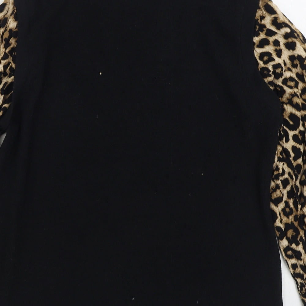 Billie & Blossom Womens Black V-Neck Animal Print Viscose Pullover Jumper Size 16