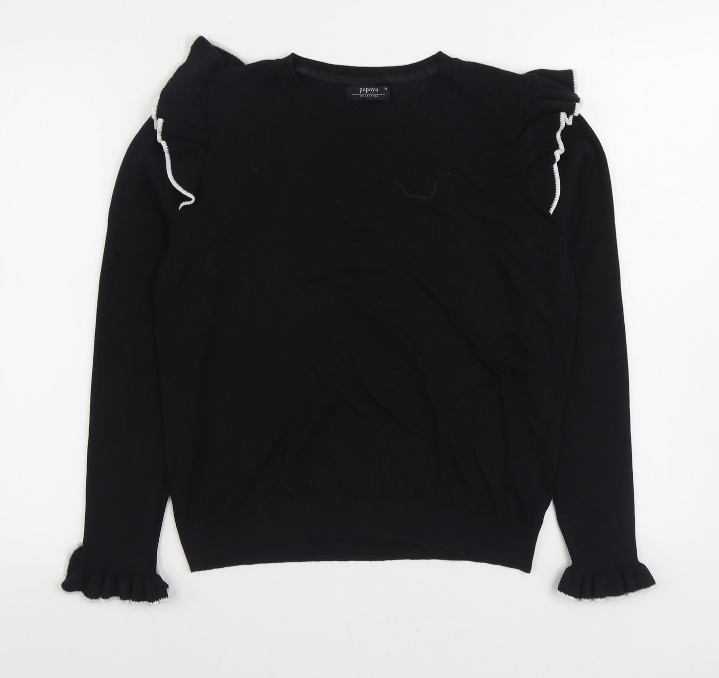 Papaya Womens Black Boat Neck Cotton Pullover Jumper Size M