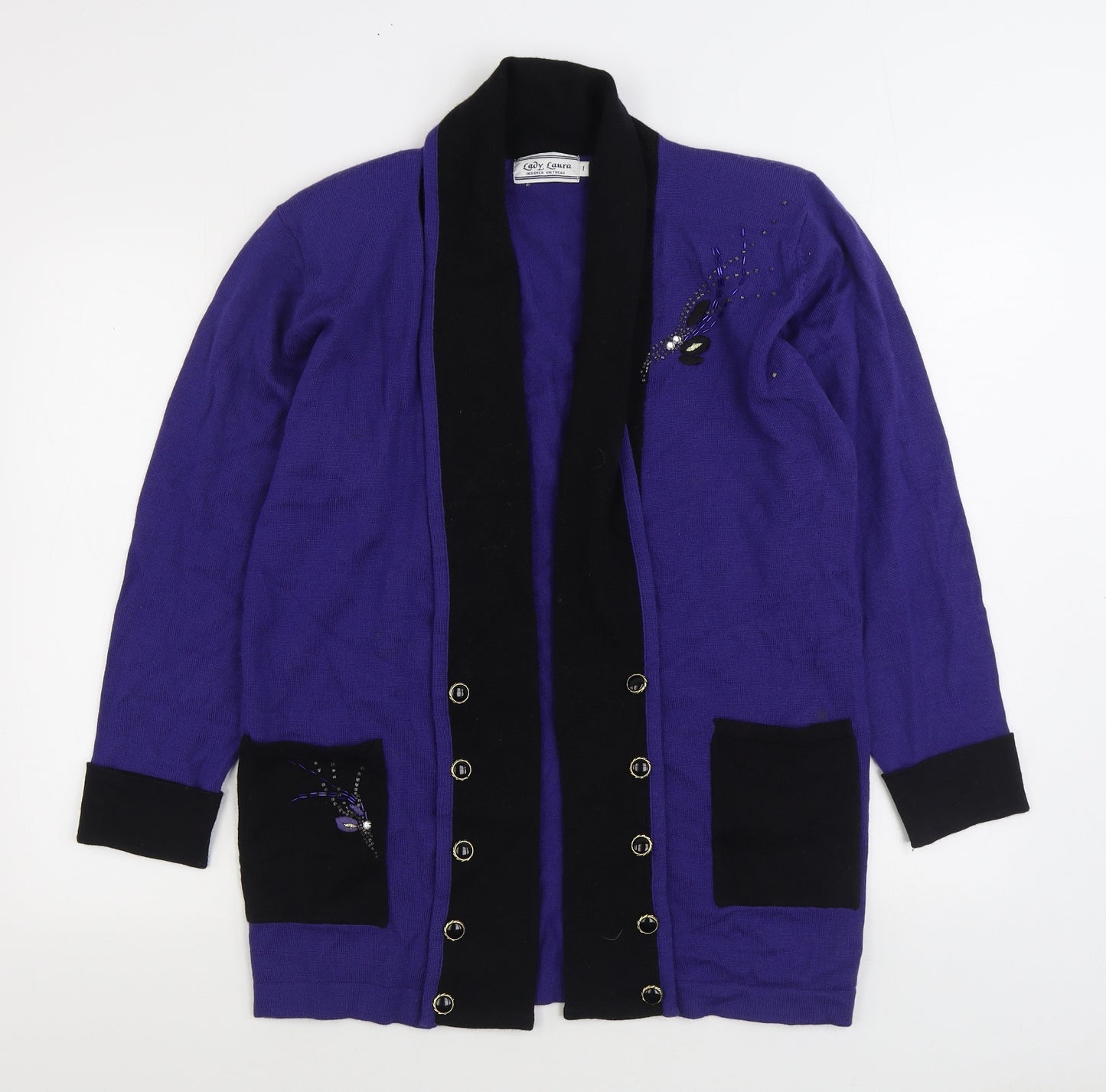 Lady Laura Womens Blue V-Neck Wool Cardigan Jumper Size L