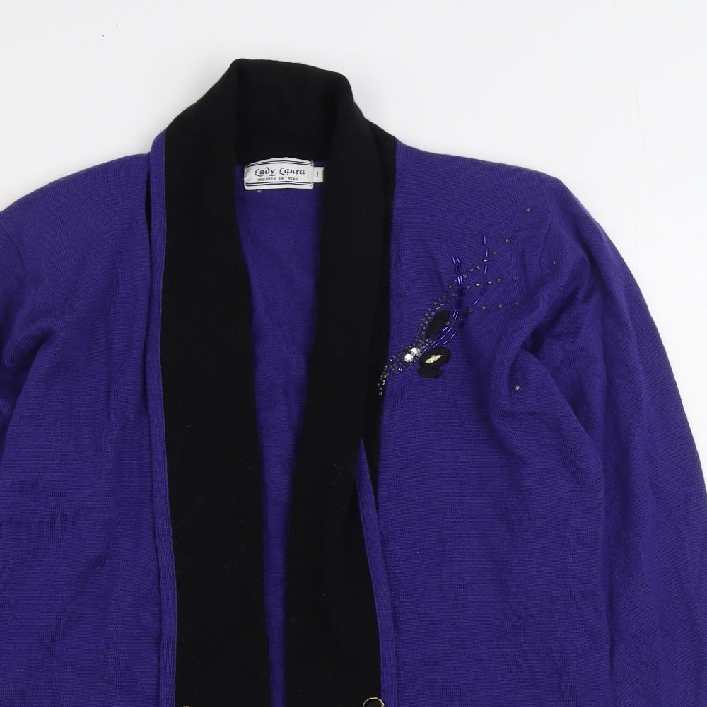 Lady Laura Womens Blue V-Neck Wool Cardigan Jumper Size L