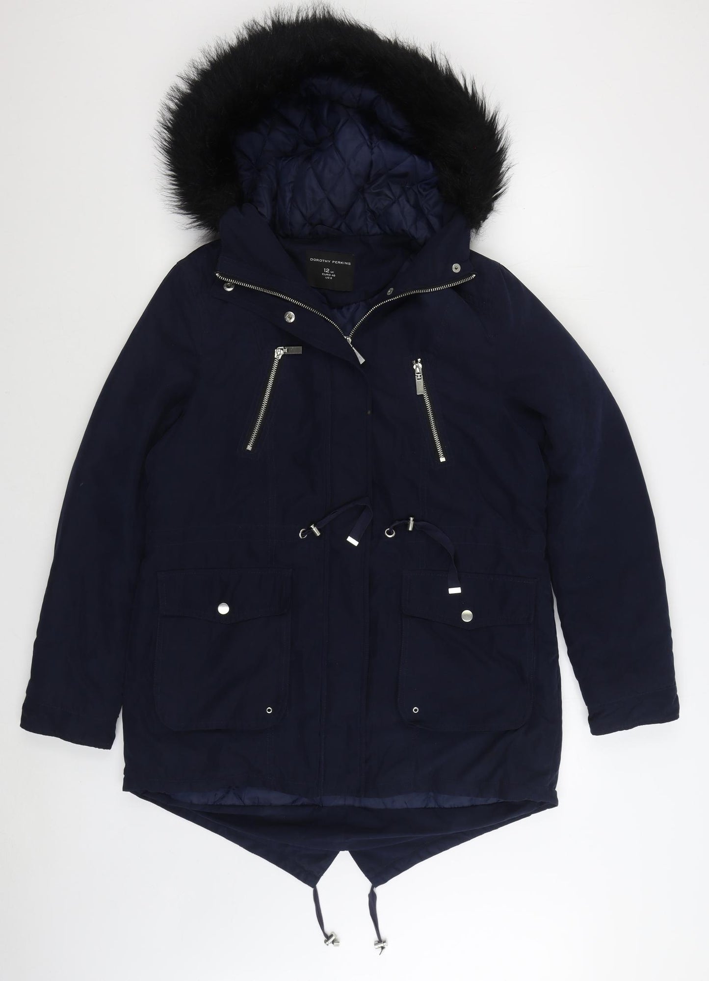 Dorothy Perkins Womens Blue Parka Coat Size 12 Zip