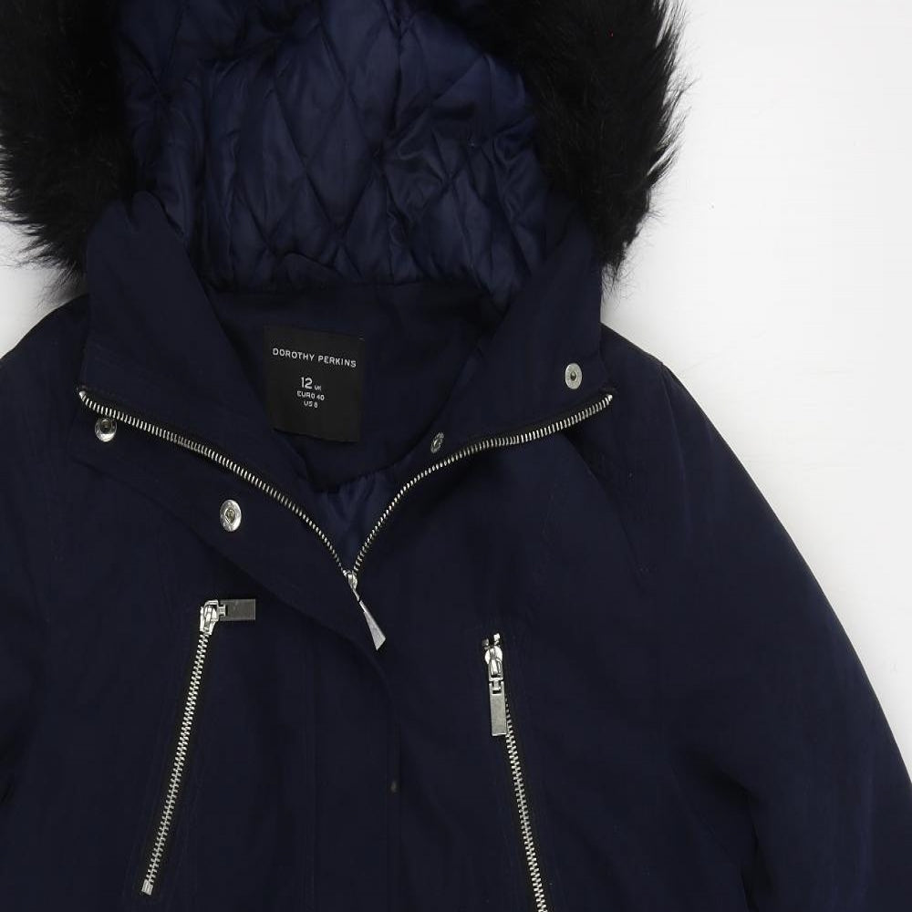 Dorothy Perkins Womens Blue Parka Coat Size 12 Zip
