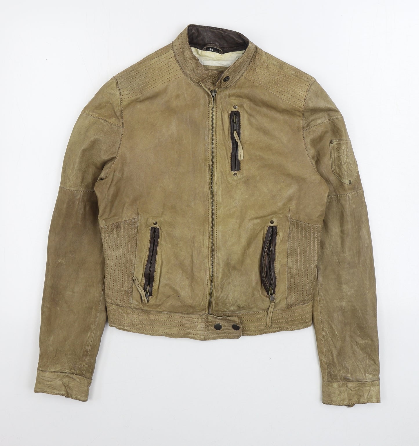 2964 Womens Beige Biker Jacket Size 6 Zip