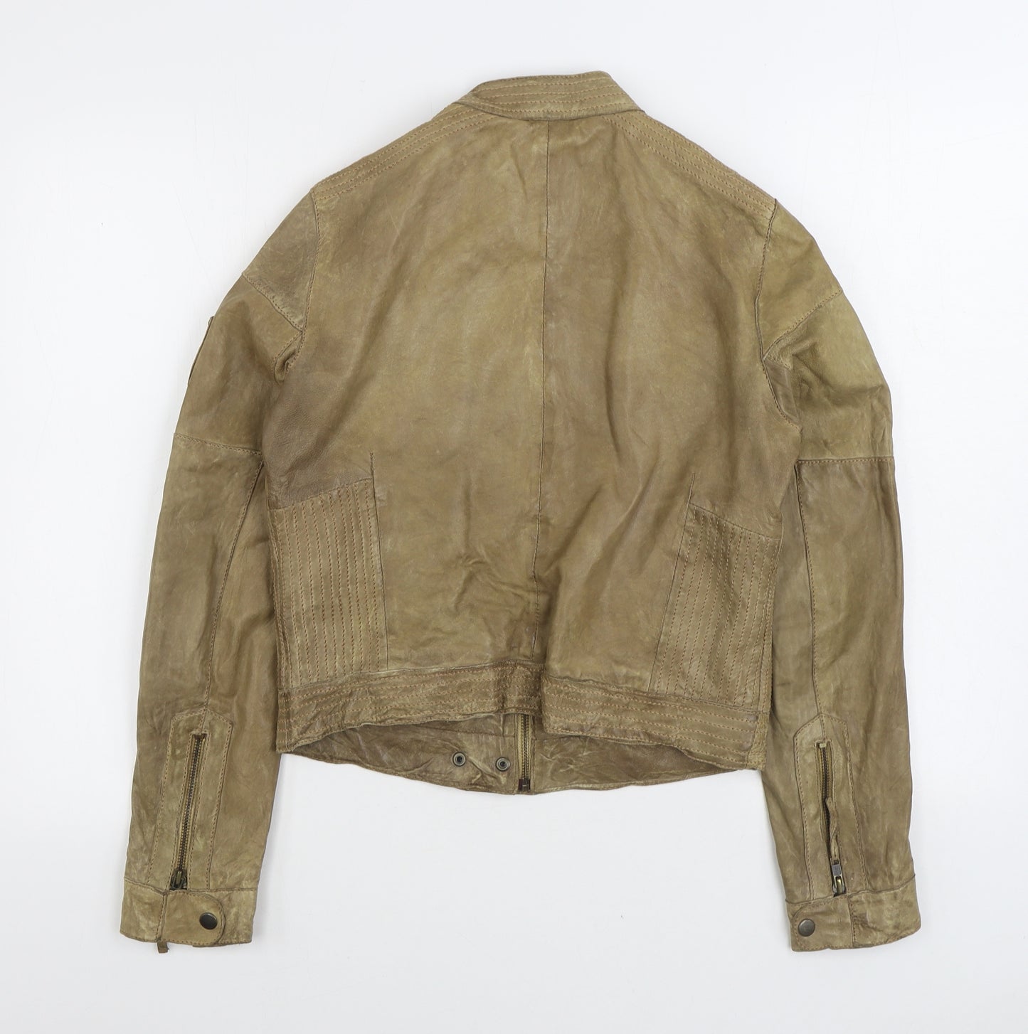 2964 Womens Beige Biker Jacket Size 6 Zip
