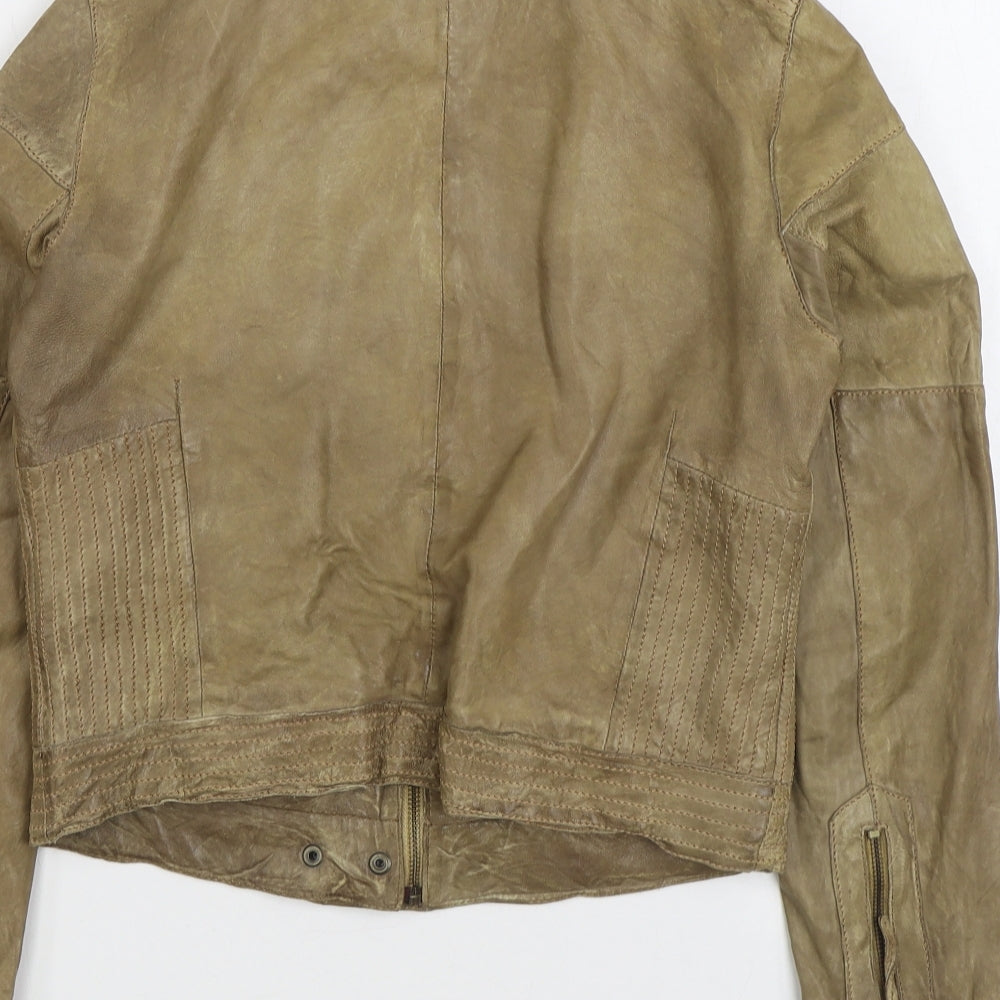 2964 Womens Beige Biker Jacket Size 6 Zip
