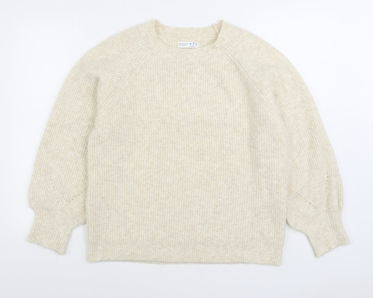 Primark Womens White Round Neck Polyester Pullover Jumper Size M