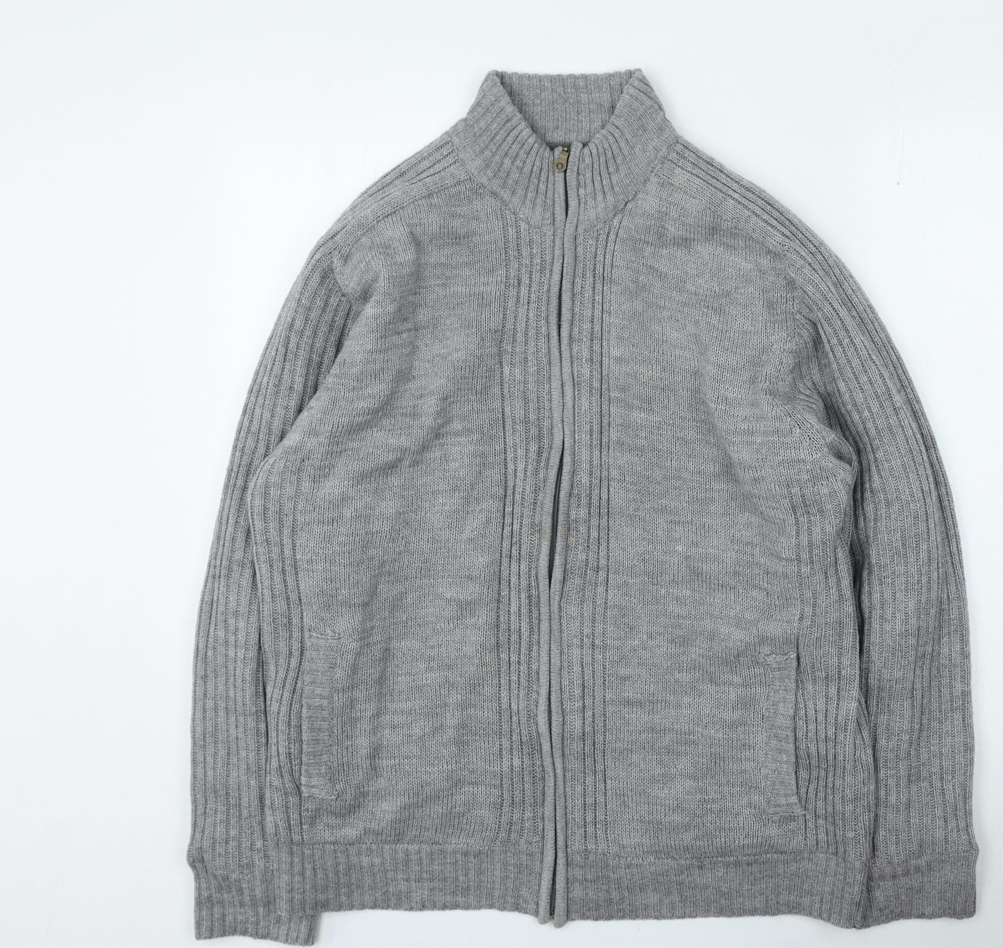 atlasformen Mens Grey High Neck Acrylic Full Zip Jumper Size 3XL