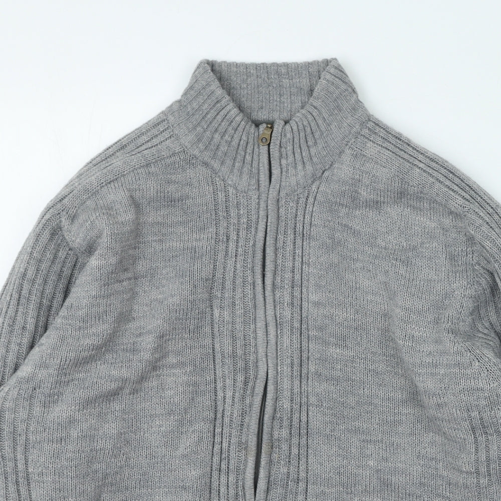 atlasformen Mens Grey High Neck Acrylic Full Zip Jumper Size 3XL