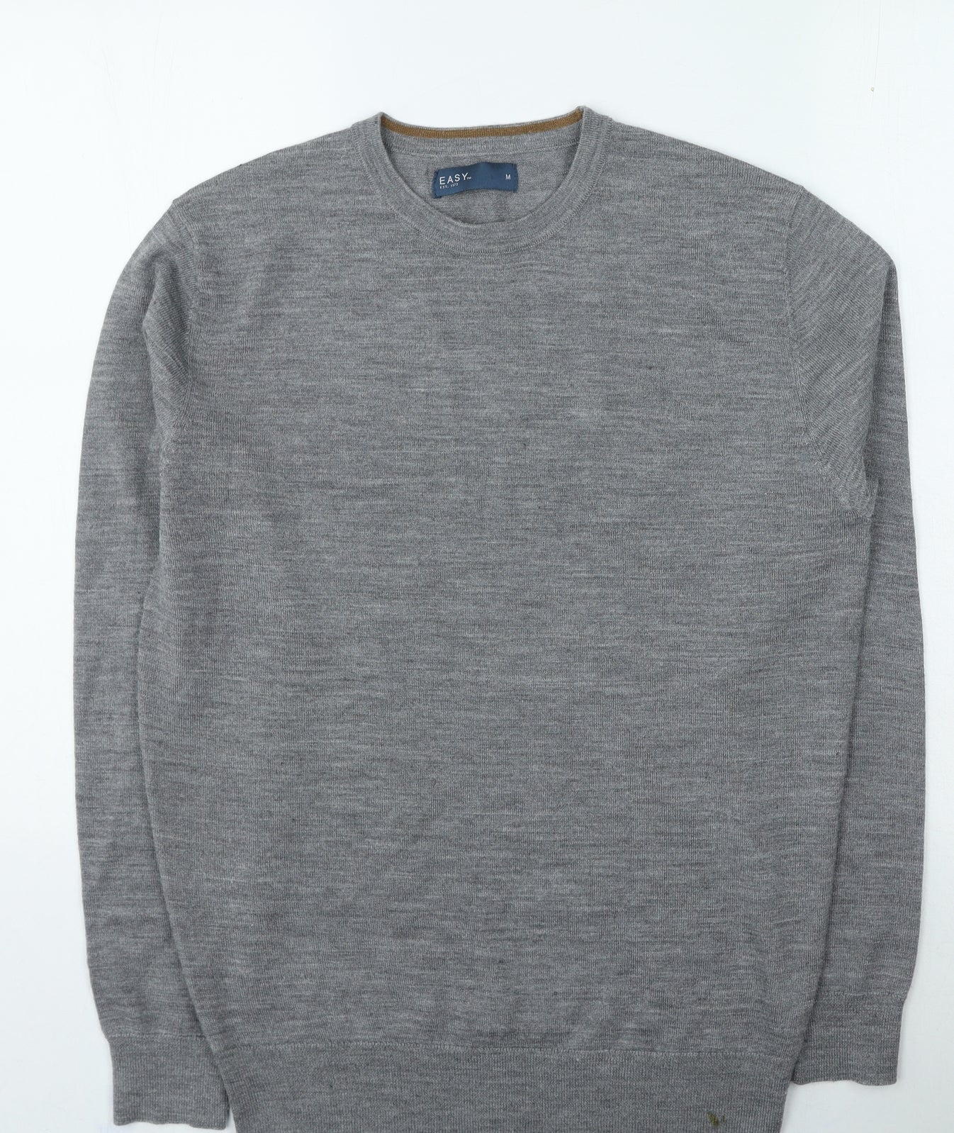 Easy Mens Grey V-Neck Wool Pullover Jumper Size M