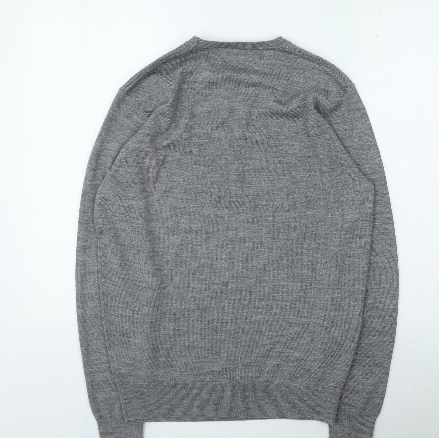 Easy Mens Grey V-Neck Wool Pullover Jumper Size M