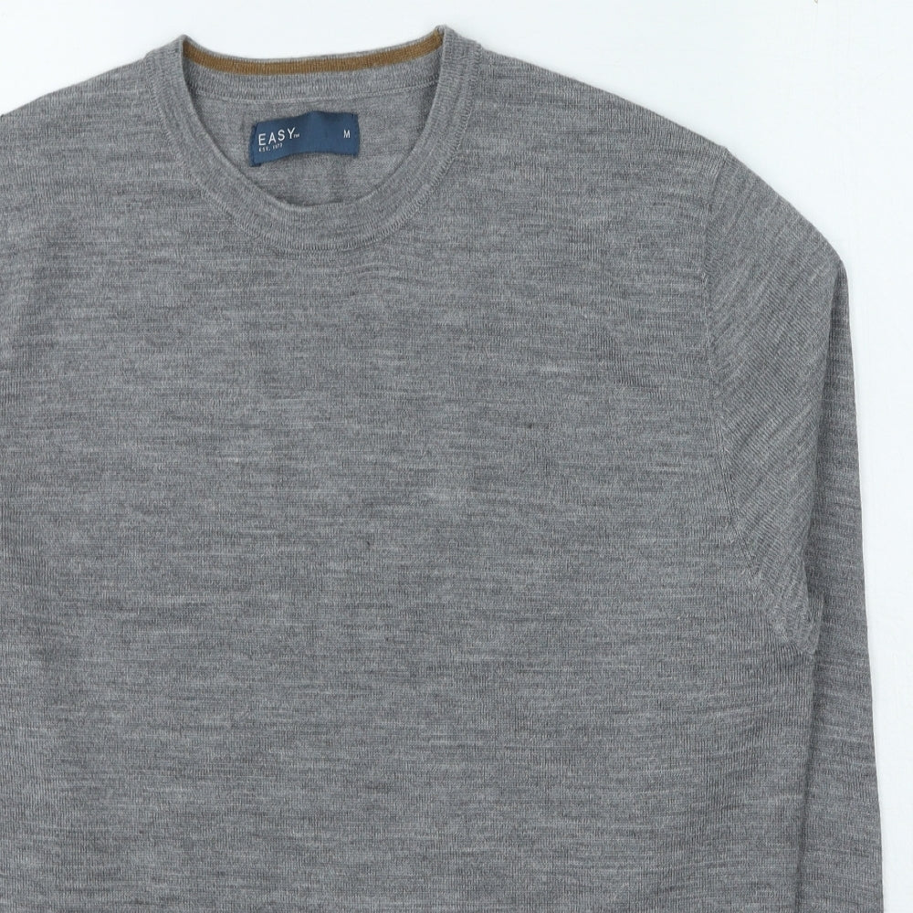 Easy Mens Grey V-Neck Wool Pullover Jumper Size M