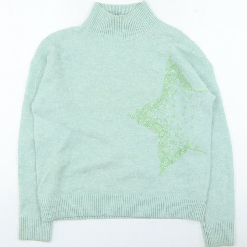 TU Womens Green High Neck Acrylic Pullover Jumper Size 10