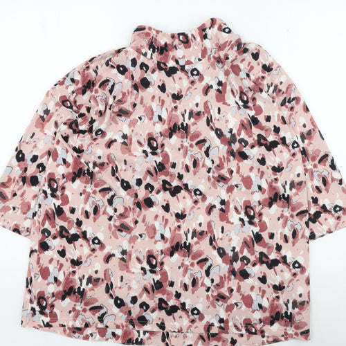 Marks and Spencer Womens Pink High Neck Floral Polyester Pullover Jumper Size L