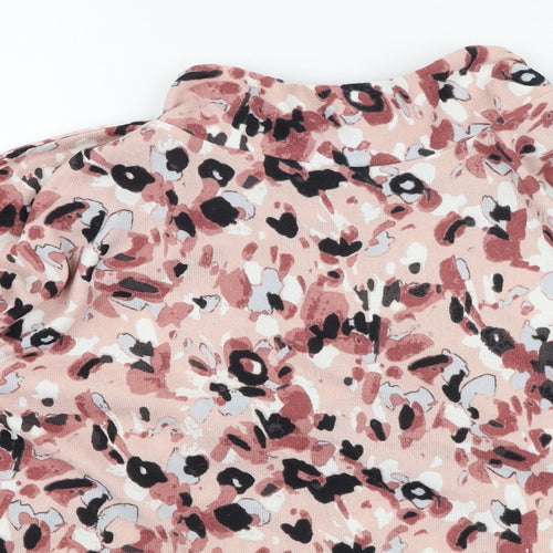 Marks and Spencer Womens Pink High Neck Floral Polyester Pullover Jumper Size L