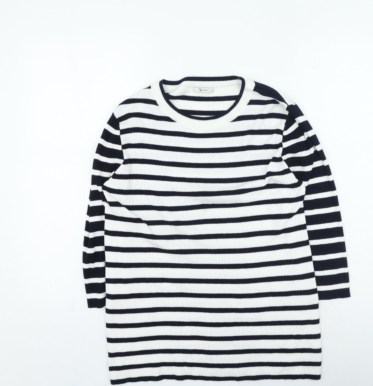 TU Womens White Round Neck Striped Viscose Pullover Jumper Size 20