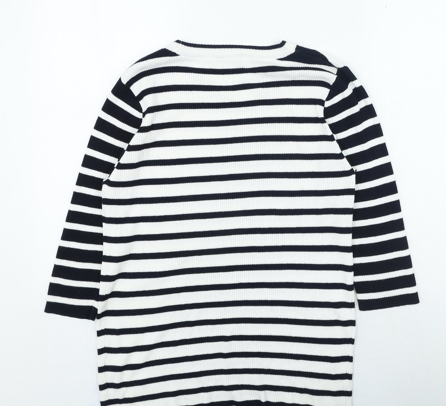 TU Womens White Round Neck Striped Viscose Pullover Jumper Size 20