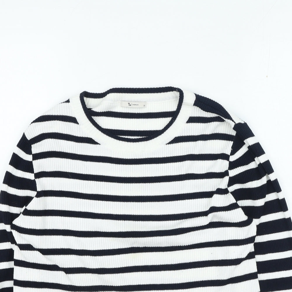 TU Womens White Round Neck Striped Viscose Pullover Jumper Size 20