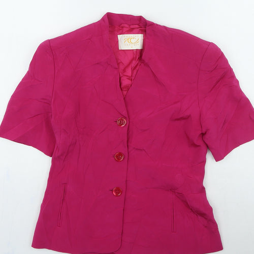 Country Casuals Womens Pink Silk Basic Button-Up Size 8 Round Neck