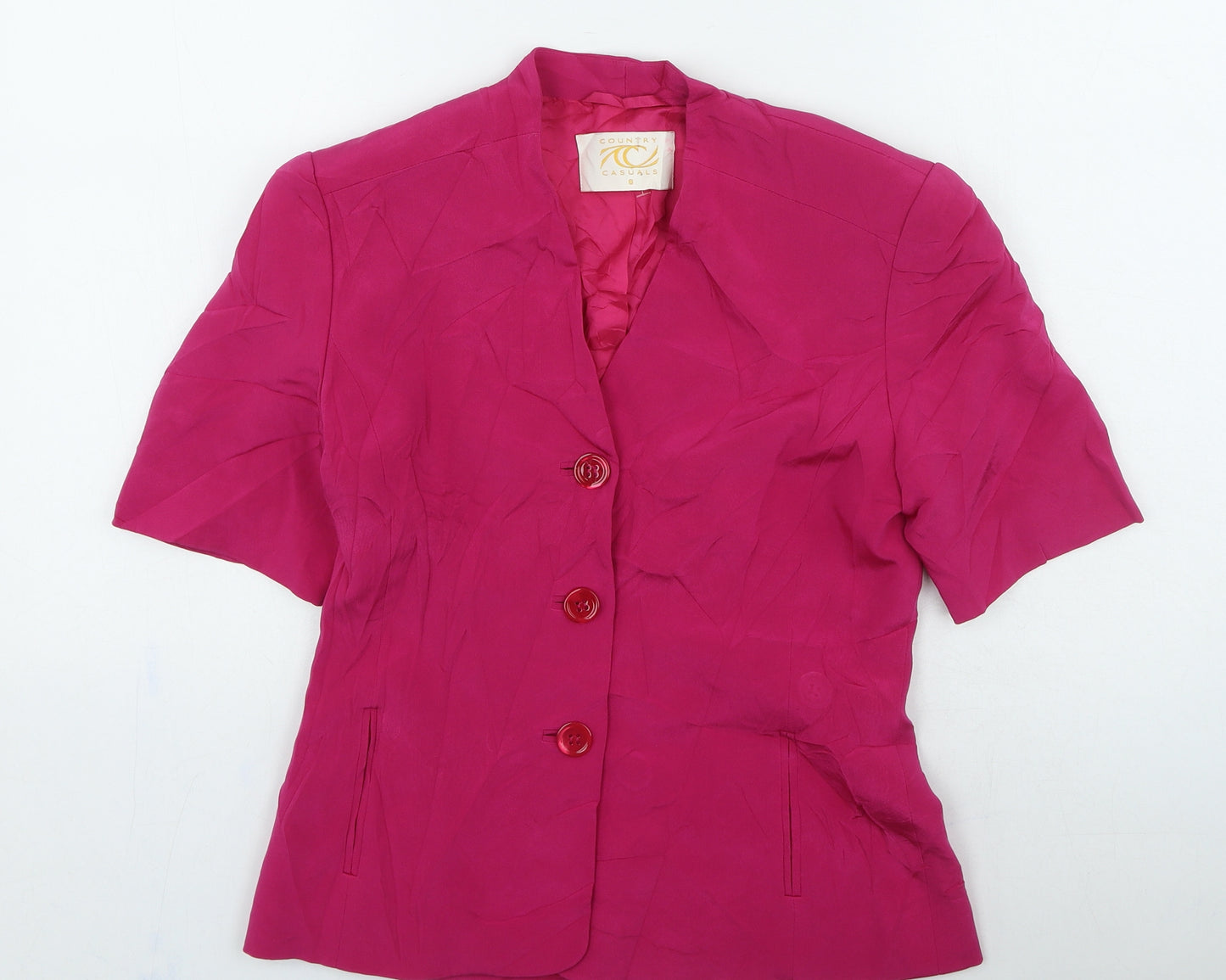 Country Casuals Womens Pink Silk Basic Button-Up Size 8 Round Neck
