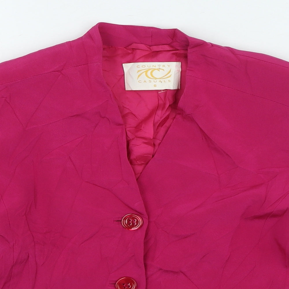 Country Casuals Womens Pink Silk Basic Button-Up Size 8 Round Neck