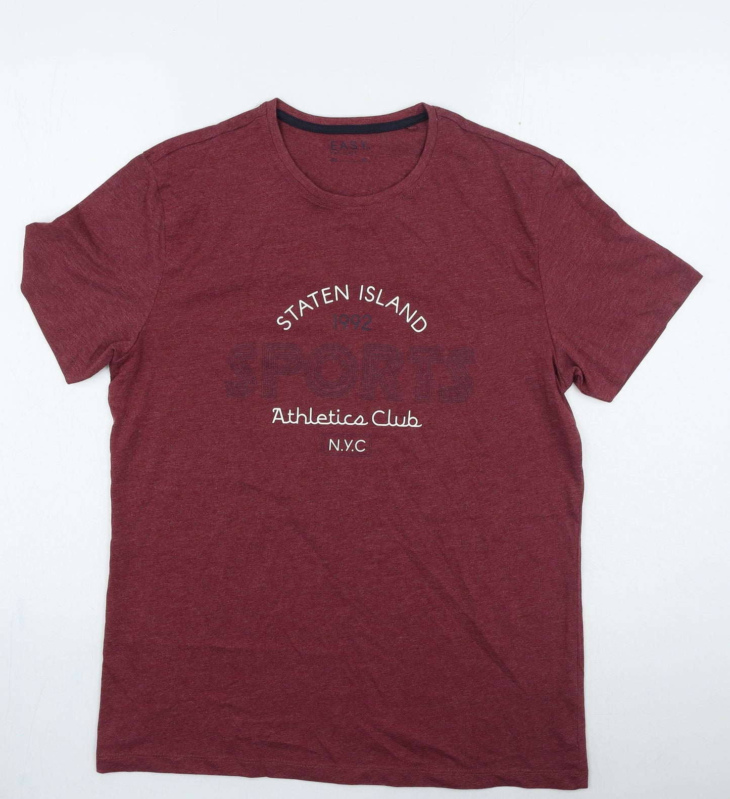 Easy Mens Red Cotton T-Shirt Size M Round Neck