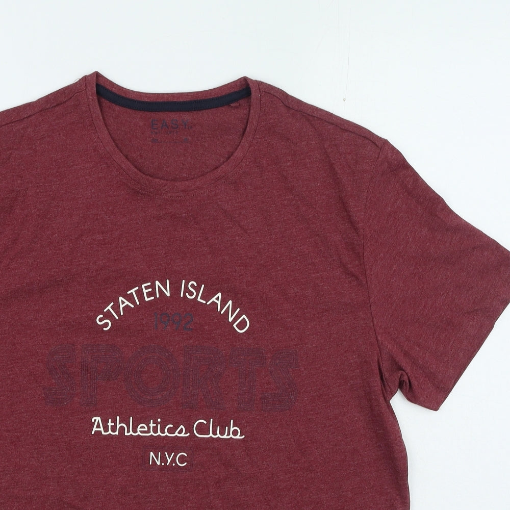 Easy Mens Red Cotton T-Shirt Size M Round Neck