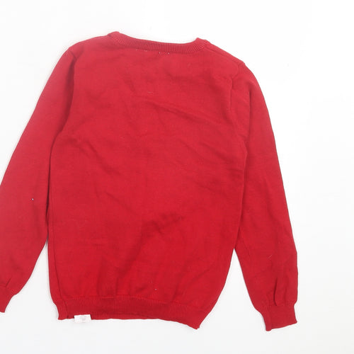 Primark Girls Red Crew Neck Cotton Pullover Jumper Size 7-8 Years Pullover - Christmas