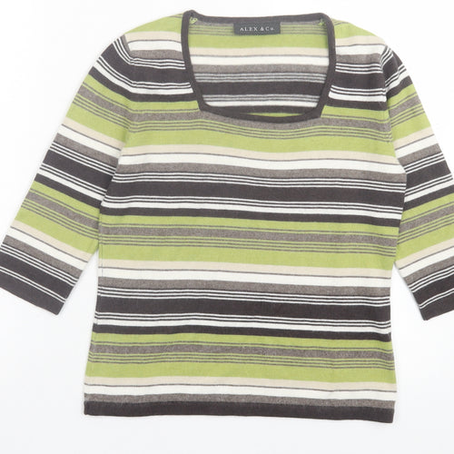 Alex&Co Womens Green Striped Viscose Basic T-Shirt Size 10 Square Neck