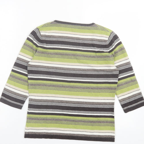 Alex&Co Womens Green Striped Viscose Basic T-Shirt Size 10 Square Neck