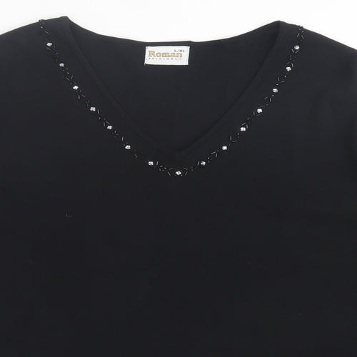 Roman Womens Black V-Neck Viscose Pullover Jumper Size L